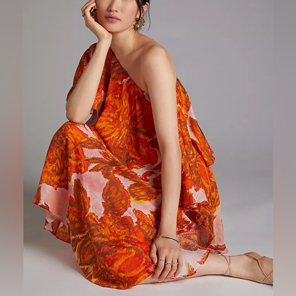 NWT Anthropologie Hope for Flowers Tracy Reese Floral One Shoulder Midi Dress L - Picture 4 of 10